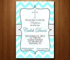 Baptism Invitation Turquoise and blue Grey Christening, Dedication, Blessing PRINTABLE Invitation Design