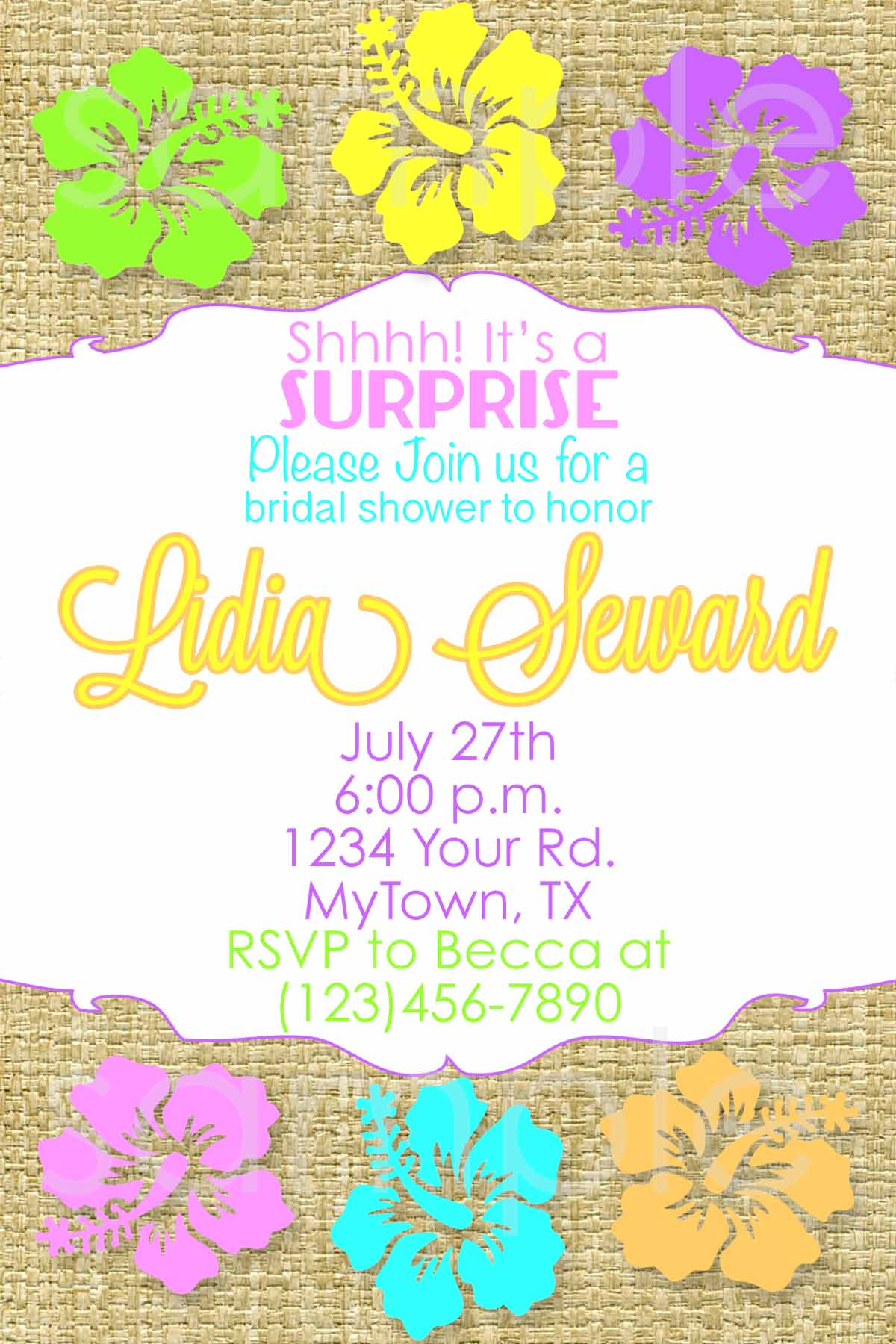 HAWAIIAN bridal shower Invitation Hawaiian Birthday hibiscus party ...