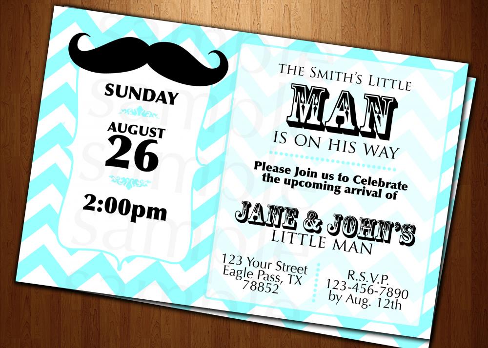 BABY shower little man Mustache INVITATION CARDS CUSTOM INVITES PARTY ...